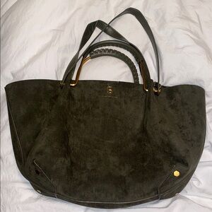 Olive Green Suede Tote Bag
